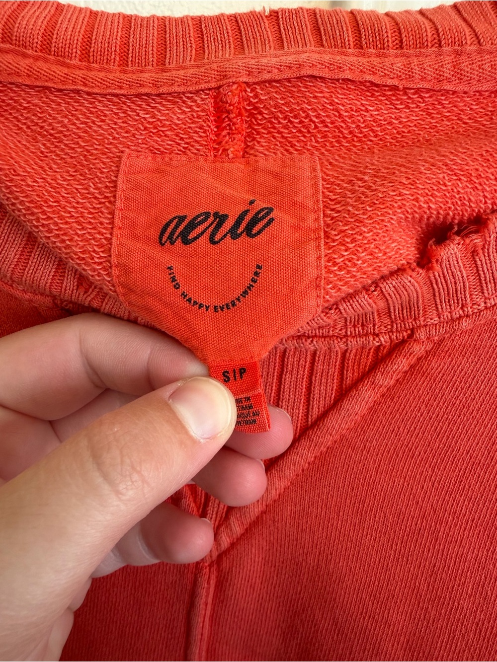 aerie Oversized Distressed Pullover Crewneck Sweatshirt Red Size Small - Picture 2 of 8